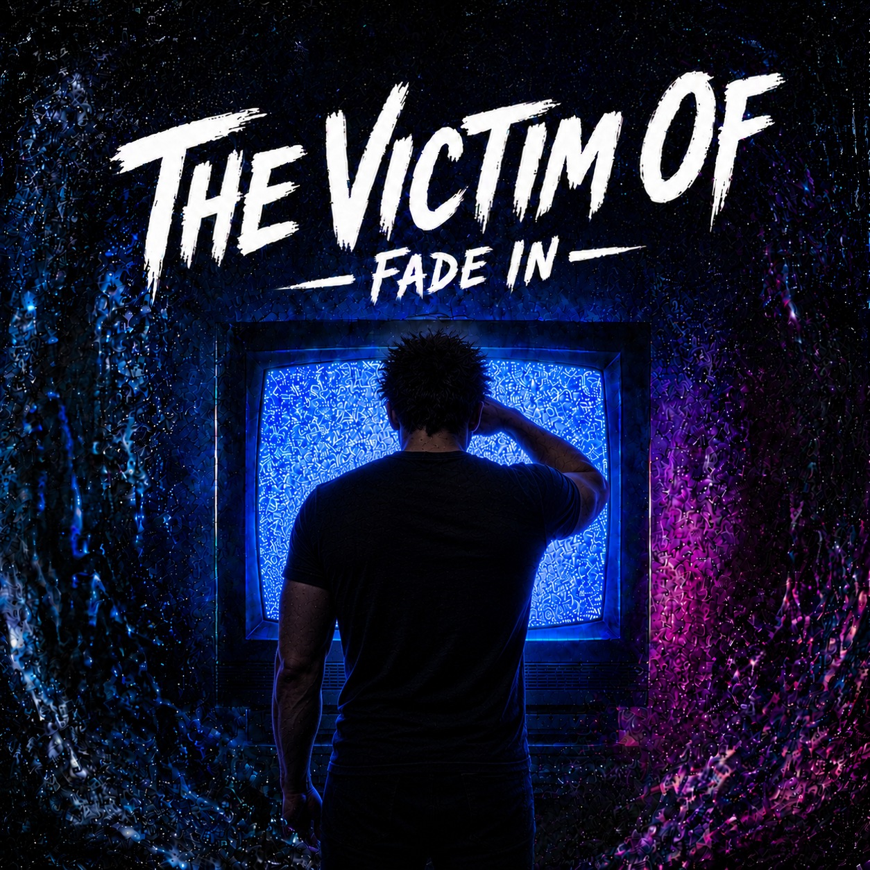 Fade In album artwork: a figure facing a blue static-filled television